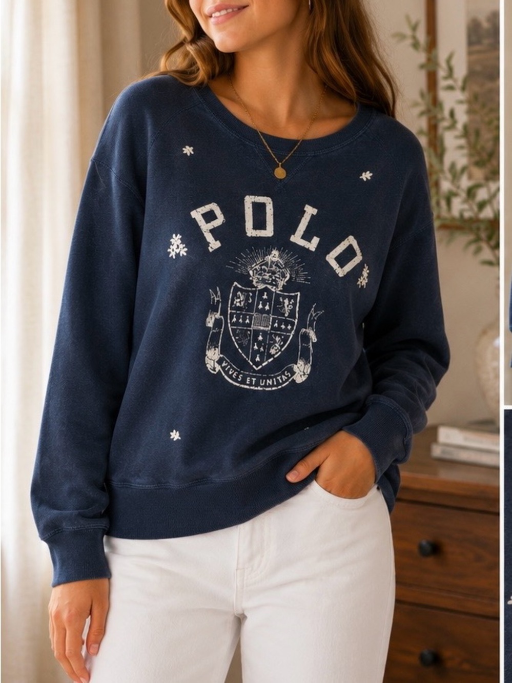 Girls Polo by Ralph Lauren Navy Sweatshirt with Yellow Logo